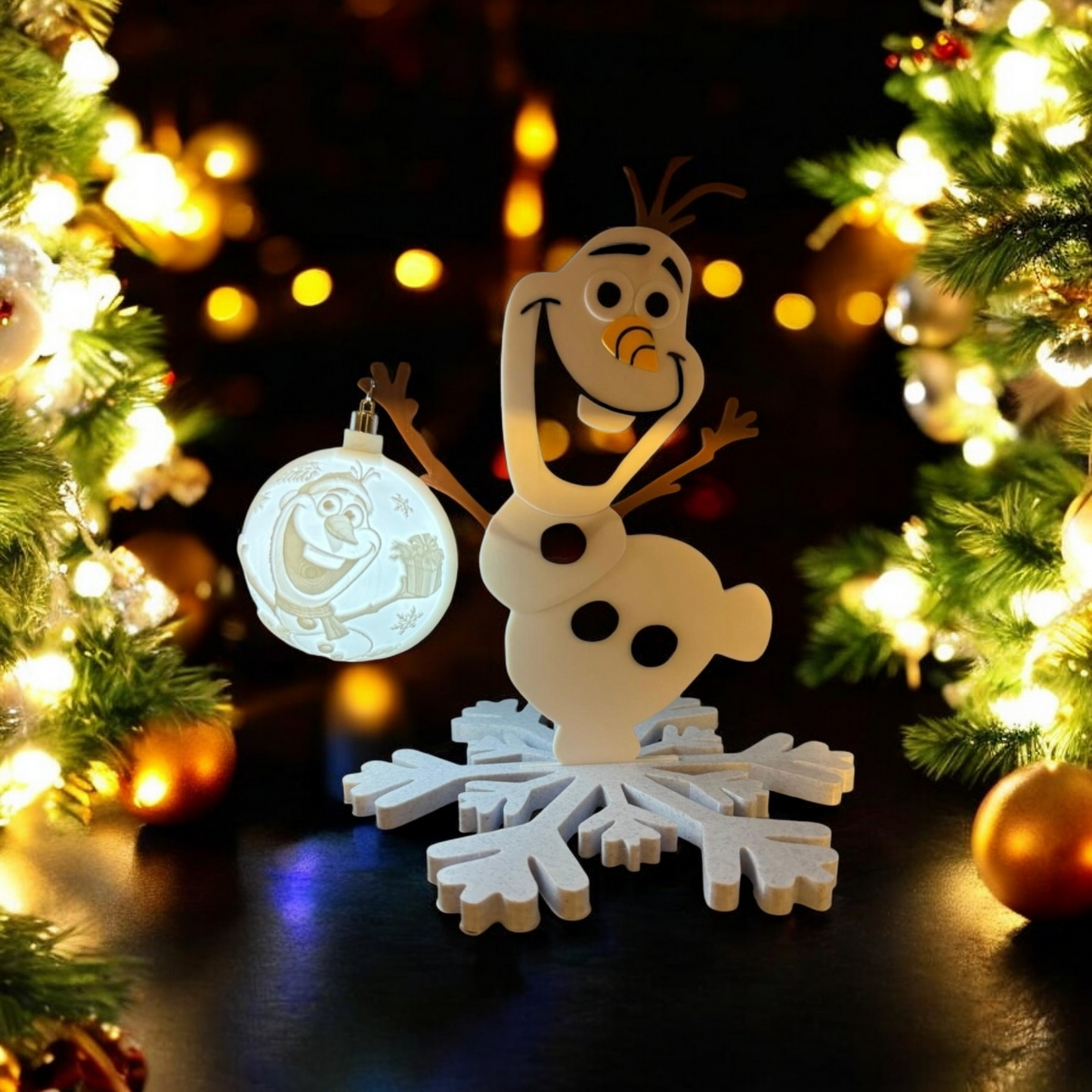 Weihnachtsbaumkugel Olaf - Stitch und Olaf Halterung