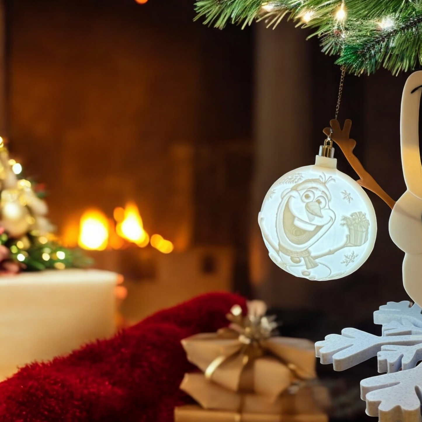 Weihnachtsbaumkugel Olaf - Stitch und Olaf Halterung