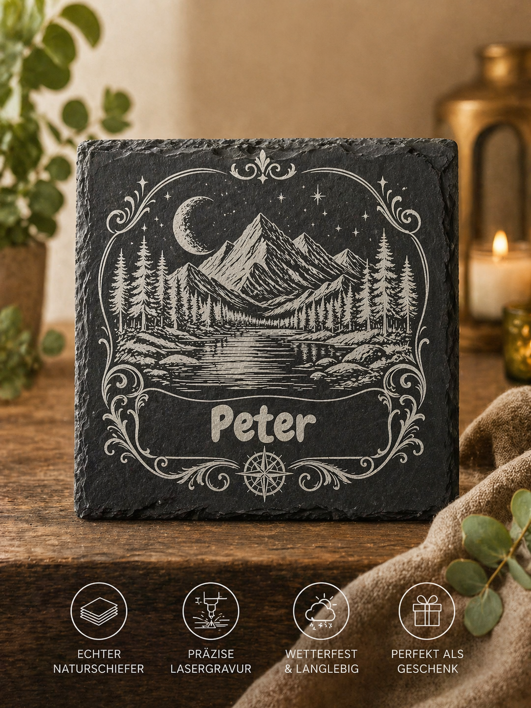 Personalisierte Schieferplatte mit Familienname – Gravur Deko Geschenk