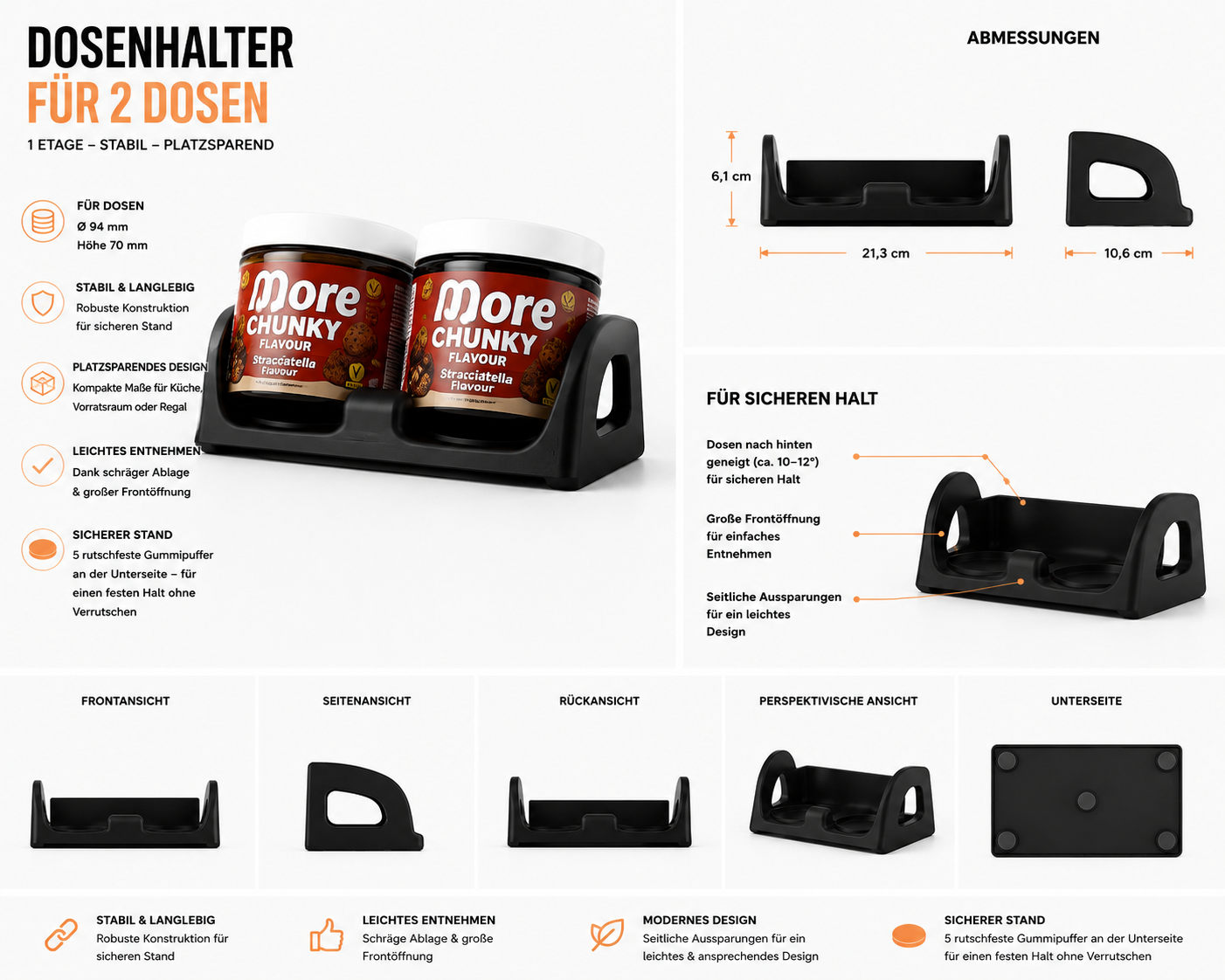 Dosenhalter für 150g Dosen | 3D-gedruckter Organizer für More Nutrition Chunky Flavour