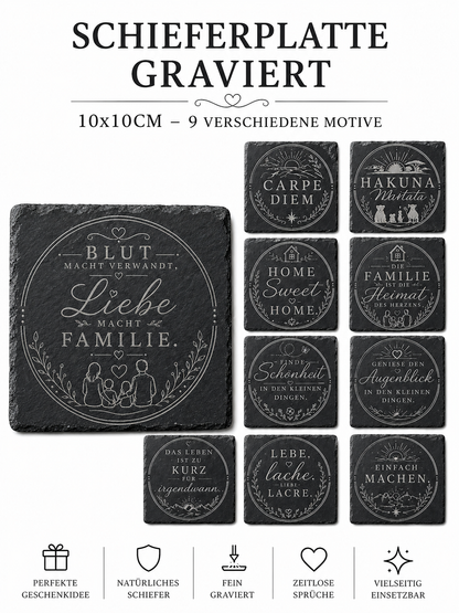 Schieferplatte 10x10 cm graviert mit Spruch Geschenk Deko