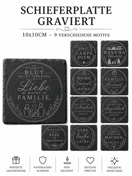 Schieferplatte 10x10 cm graviert mit Spruch Geschenk Deko