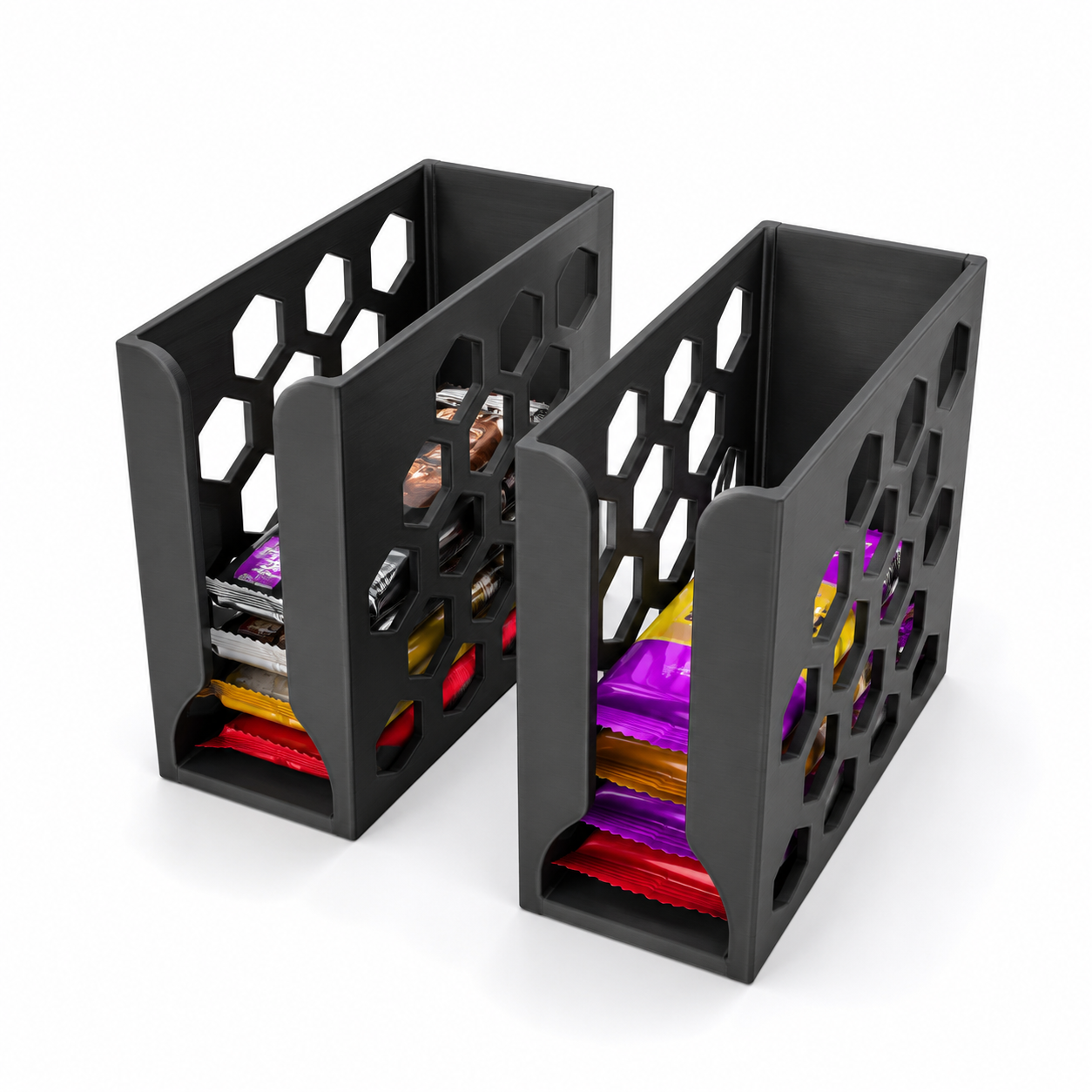 Proteinriegel Organizer – Waben Design geschlossen | 3D-gedruckter Riegelhalter für ESN, More & Co.