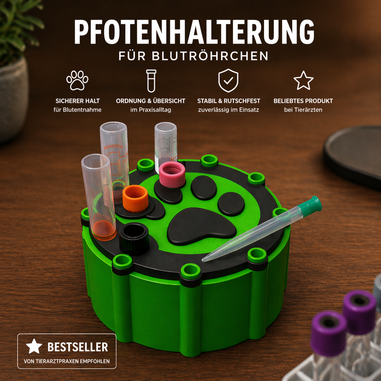 Blutröhrchen Halter Pfotenform PETG Tierarzt Praxis Labor Zubehör