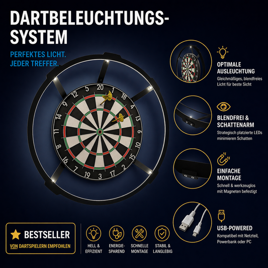 Dartscheiben Beleuchtung 360° – Rundum-LED-Licht für perfekte Dartboard-Ausleuchtung