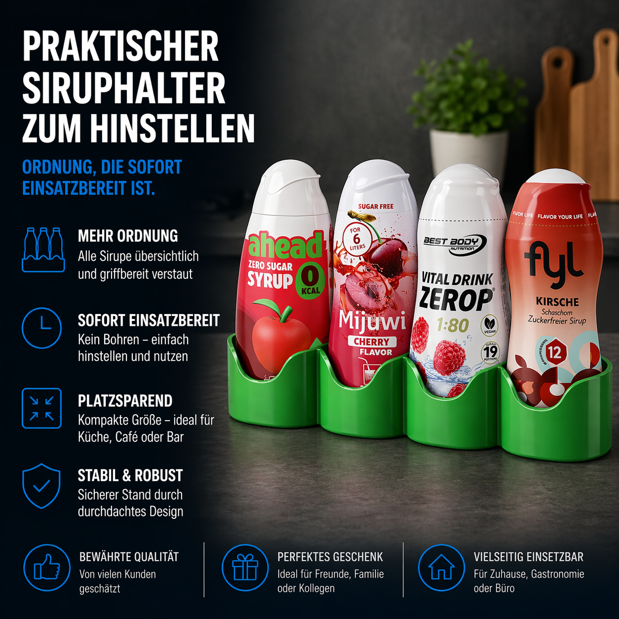 Sirup Flaschenhalter für 3 bis 20 Flaschen kompatibel mit Fyl BestBody Mijuwi AHead