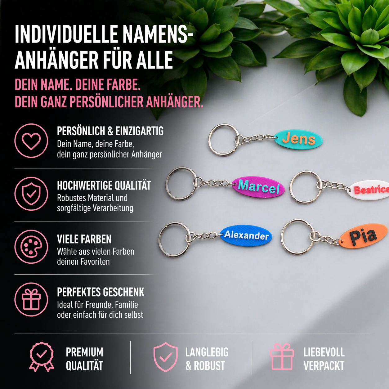 Personalisierter ovaler Schlüsselanhänger mit Namen 3D Druck