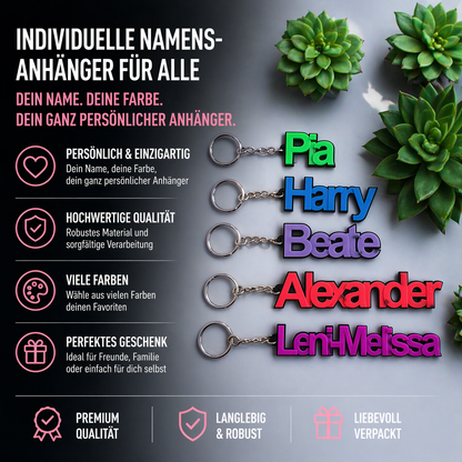Personalisierter Schlüsselanhänger schwarz mit Namen 3D Druck