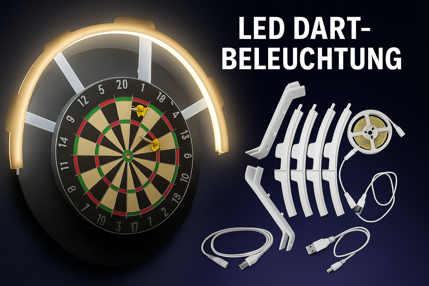 Dartscheiben Beleuchtung 180 Grad am Dartboard montiert