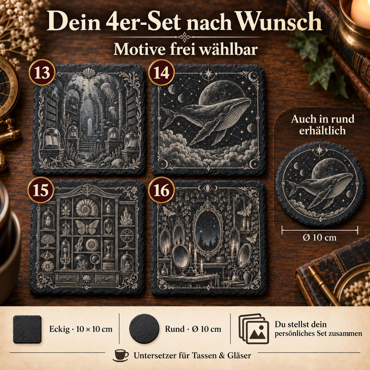 Schieferuntersetzer 4er Set – 4 Motive frei wählbar