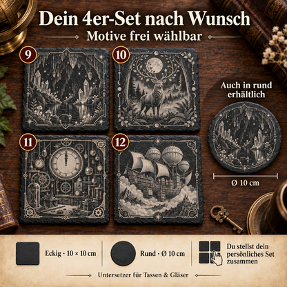 Schieferuntersetzer 4er Set – 4 Motive frei wählbar