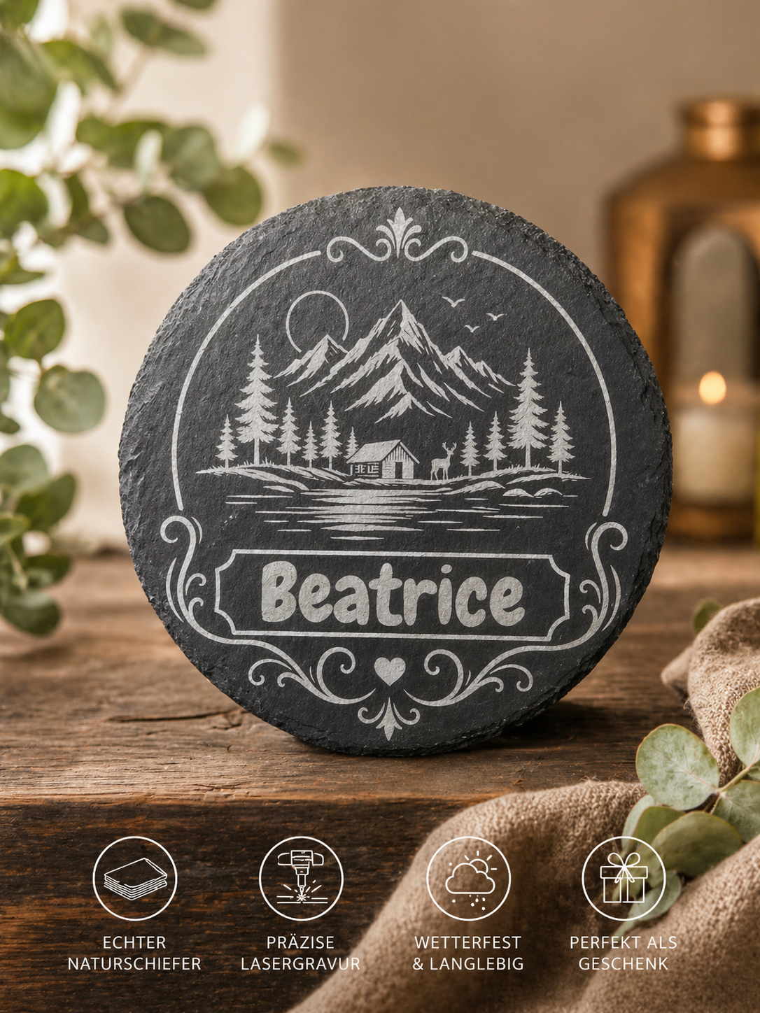 Personalisierte Schieferplatte mit Familienname Gravur Deko Geschenk