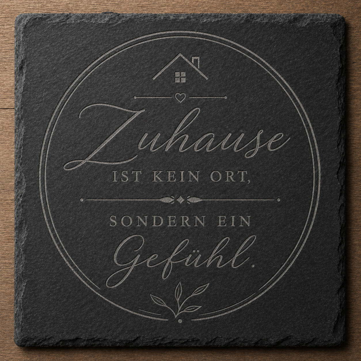 Schieferplatte 10x10 cm graviert – 14 Sprüche zur Auswahl