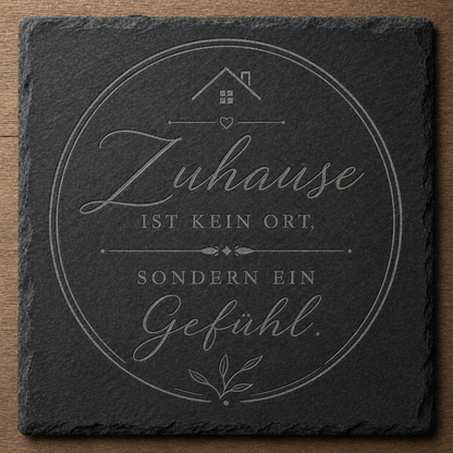 Schieferplatte 10x10 cm graviert – 14 Sprüche zur Auswahl