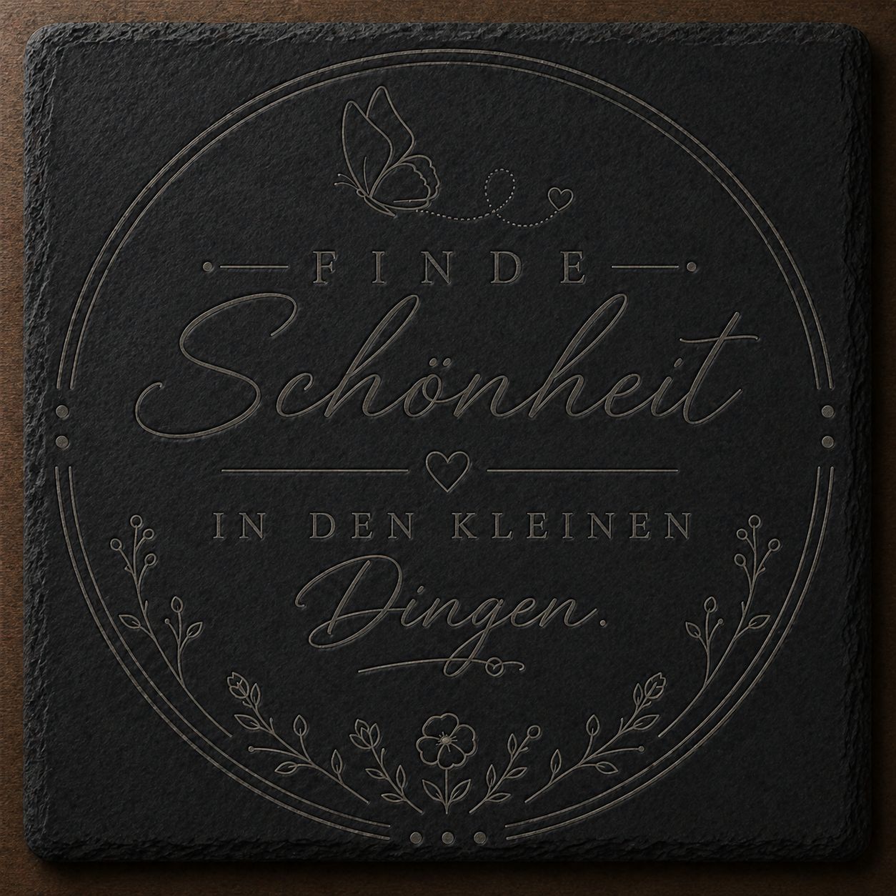 Schieferplatte 10x10 cm graviert – 14 Sprüche zur Auswahl