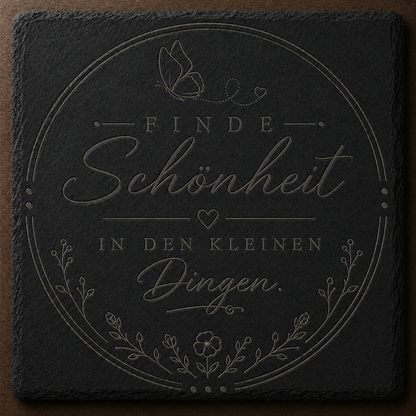 Schieferplatte 10x10 cm graviert – 14 Sprüche zur Auswahl