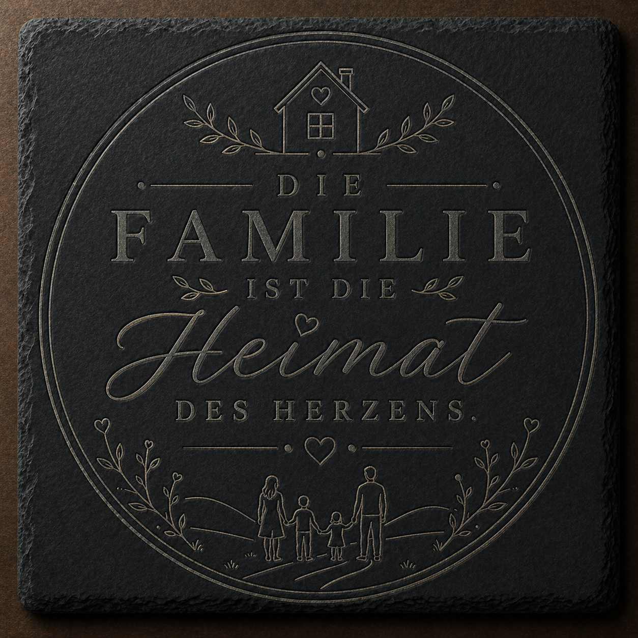 Schieferplatte 10x10 cm graviert – 14 Sprüche zur Auswahl