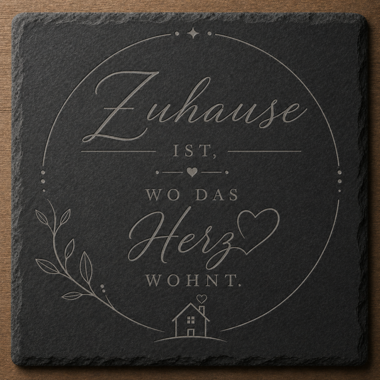 Schieferplatte 10x10 cm graviert – 14 Sprüche zur Auswahl