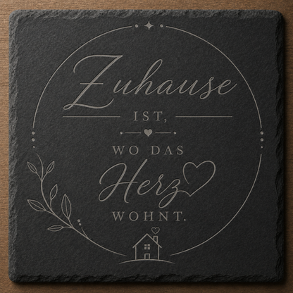 Schieferplatte 10x10 cm graviert – 14 Sprüche zur Auswahl