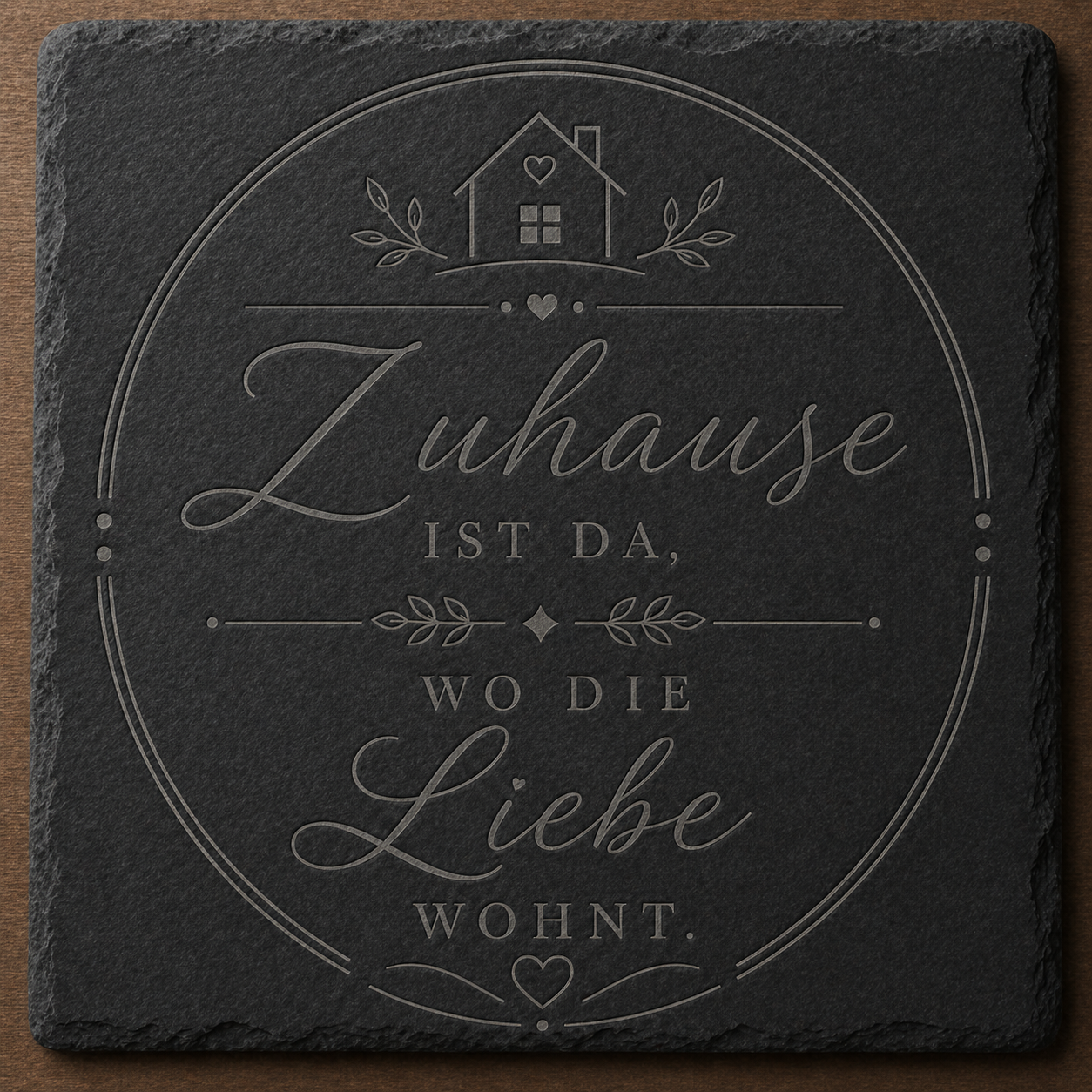 Schieferplatte 10x10 cm graviert – 14 Sprüche zur Auswahl