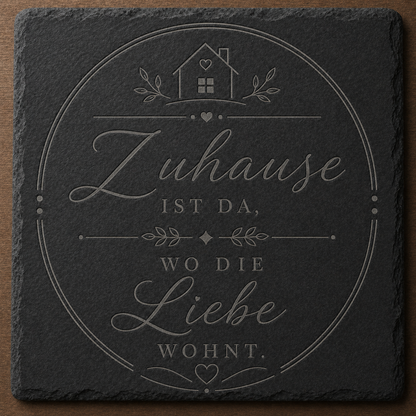 Schieferplatte 10x10 cm graviert – 14 Sprüche zur Auswahl