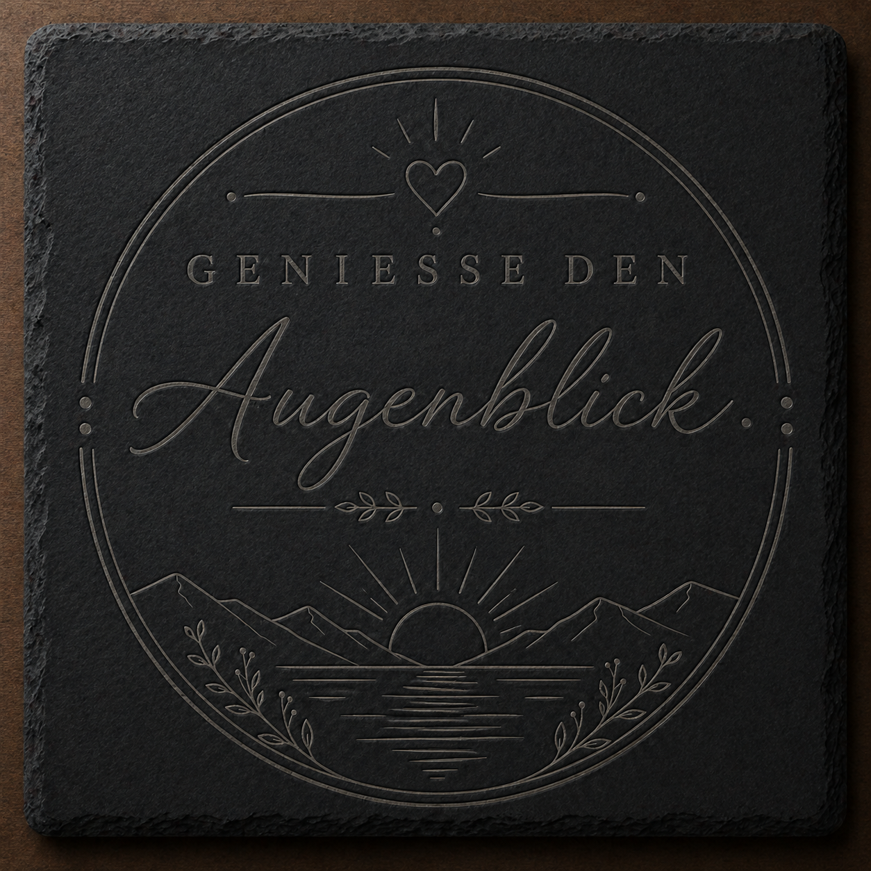 Schieferplatte 10x10 cm graviert – 14 Sprüche zur Auswahl