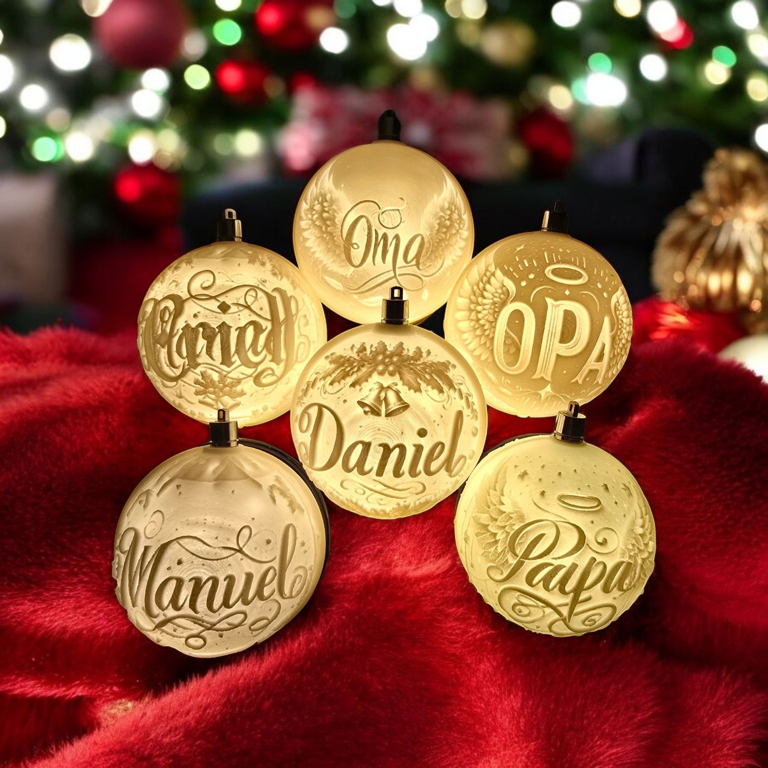 Beleuchtete Weihnachtsbaumkugel personalisiert Frohes Fest Deko Weihnachten