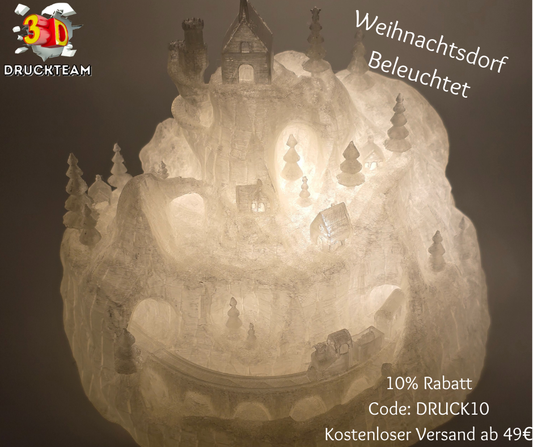 3D Druck Weihnachtsdeko Weihnachtsdorf Beleuchtetes Weihnachtsschloss