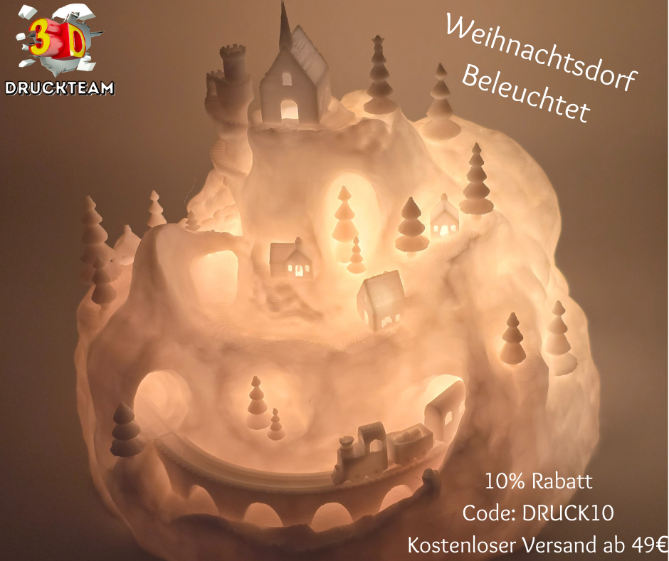 3D Druck Weihnachtsdeko Weihnachtsdorf Beleuchtetes Weihnachtsschloss